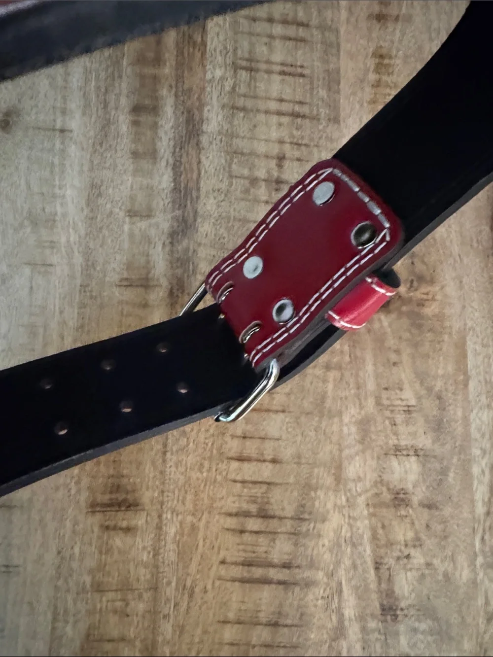 Red faux Leather Men's weight lifting Belt with white Contrast Stitching 40 in